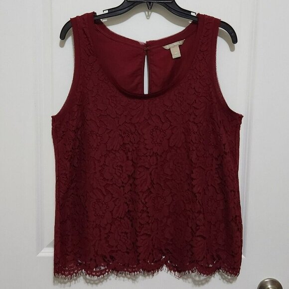 Banana Republic Womens M Lace Overlay Sleeveless Shell Tank Top Burgandy Lined - Picture 1 of 7